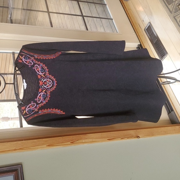 THML Embroidered Black Shift Long Sleeve Sz. M Dress - Picture 2 of 12